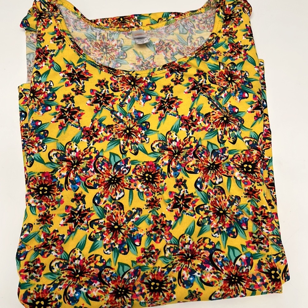 Lularoe Classic T Yellow with Floral Designs Medium